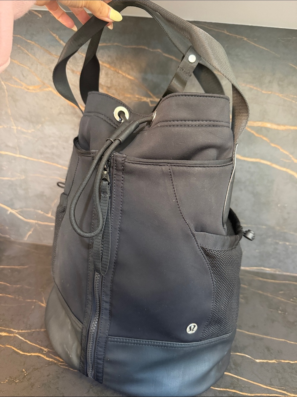 lululemon athletica Black Drawstring Sling Backpack TENNIS BAG